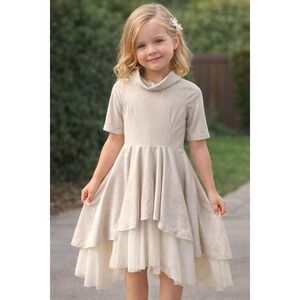 Joyfolie Girls Ivory Velvet Tulle Dress High Low Flower Girl Holiday Size 10